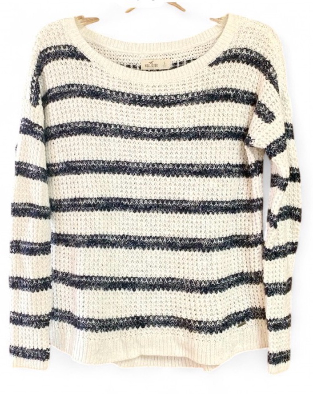 Hollister Womens Small Navy White Striped Knit Crop Sweater Cruise Casual Top